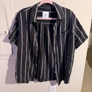 Katin Linen Blend Short Sleeve Button Up Shirt Black Striped Size Large